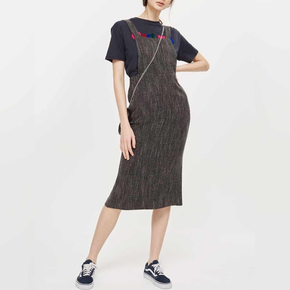 TOPSHOP tweed square neck apron dress